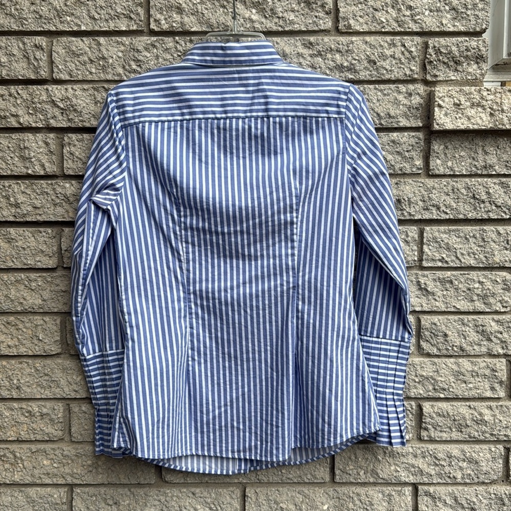 Banana Republic Blue and White Striped Riley Dress Shirt Cotton Blend Size 6 - Picture 4 of 7